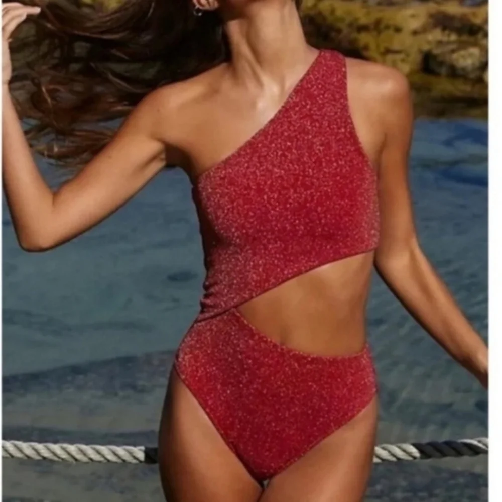 New!Beach Riot Red Metallic Celine One Piece Swimsuit‎